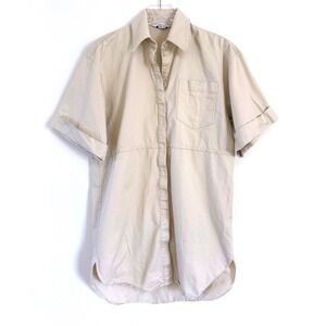 & Other Stories | Tan Linen Blend Button Front Short Sleeve Dress